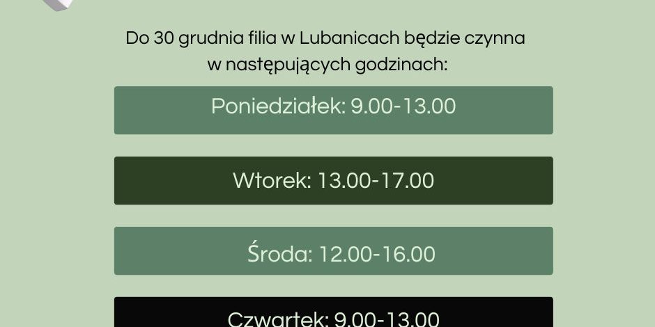 Zmiana godzin pracy filii w Lubanicach